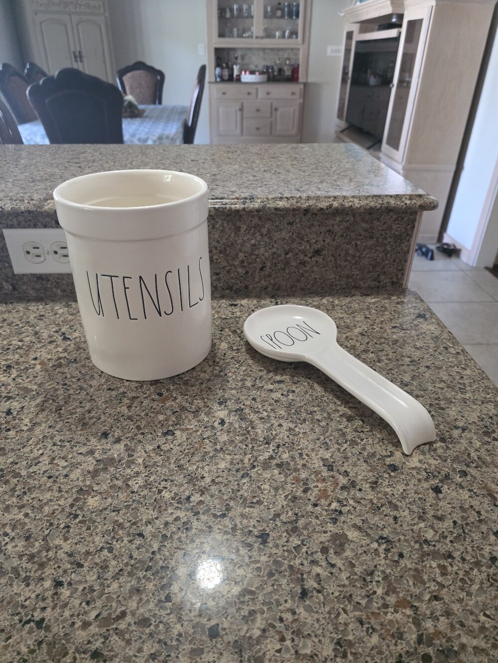 Rae Dunn White Ceramic Utensils Crock with Spoon Rest